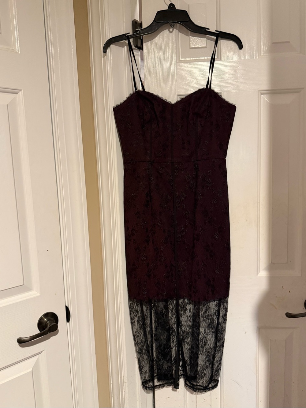 BCBGeneration Burgundy Lace Midi Dress with Sheer Hem NWOT